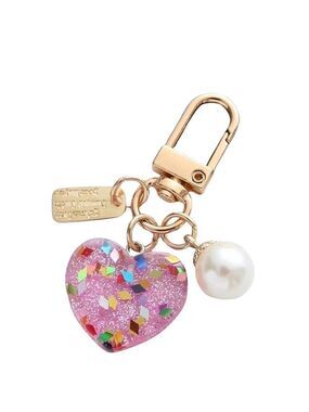NEW Pink Glitter Heart Pearl Gold Bag Charm Key Ring Accessory